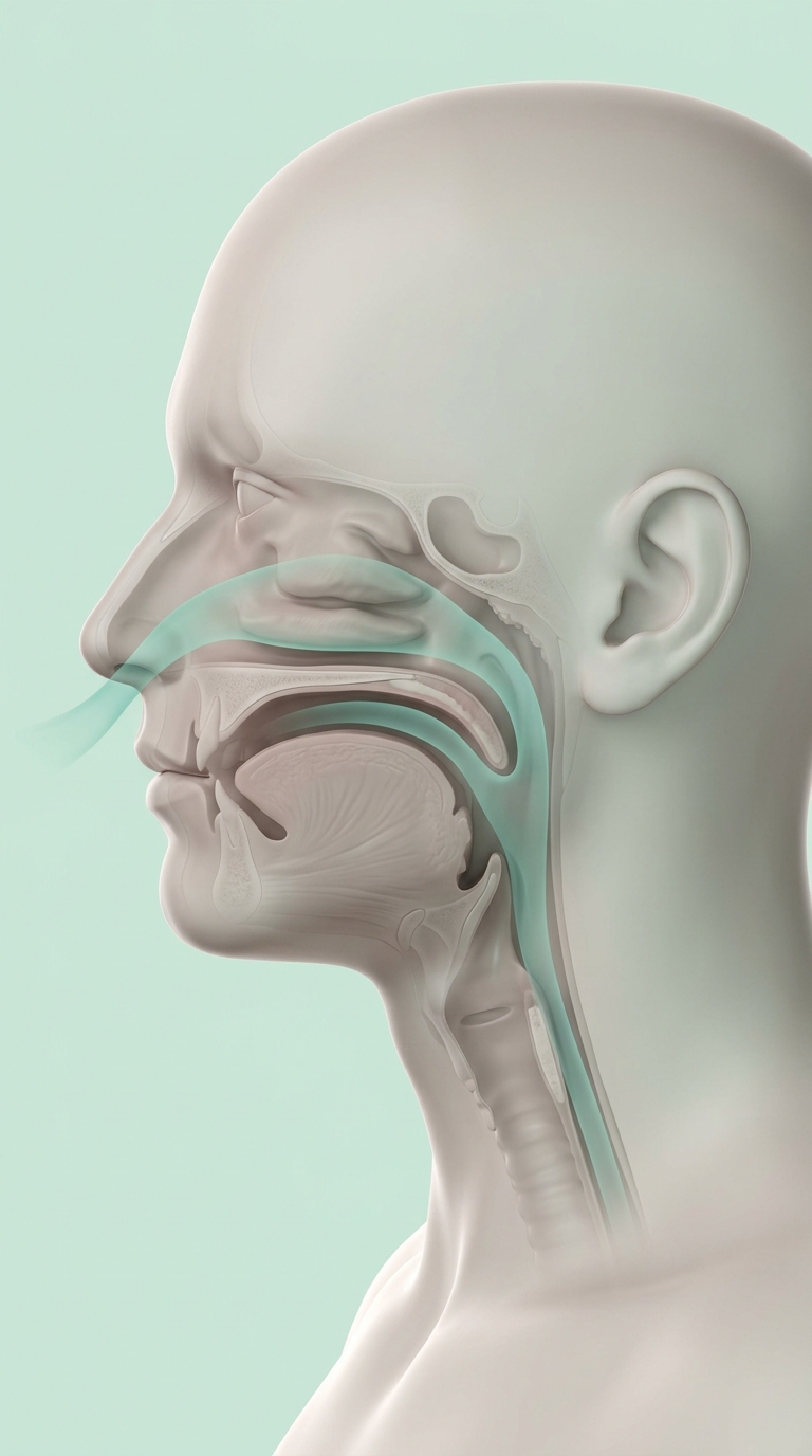 Ilustração tridimensional das vias aéreas superiores