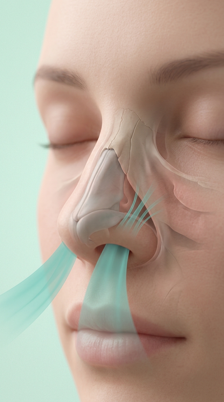 Ilustração sobre desvio do septo nasal e passagem do ar